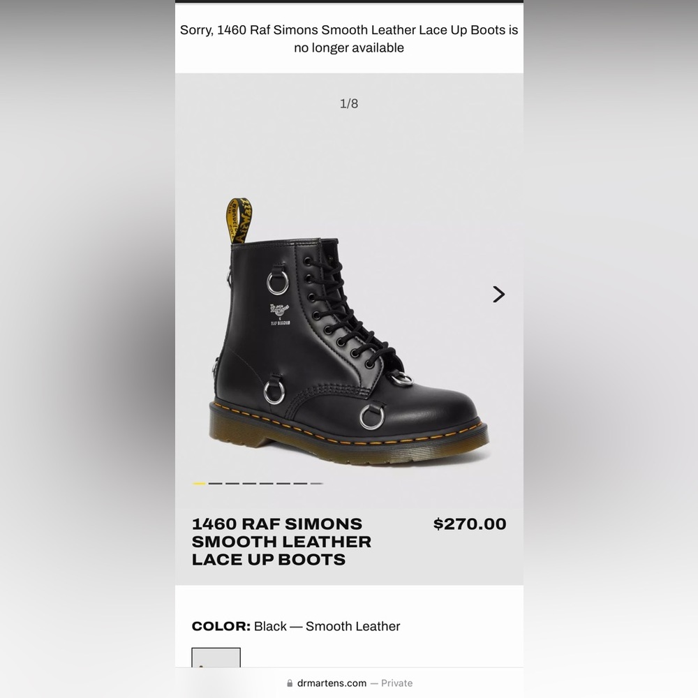 Dr Martens 1460 RAF SIMONS SMOOTH LEATHER LACE UP BOOTS- sz. US 4M/5L